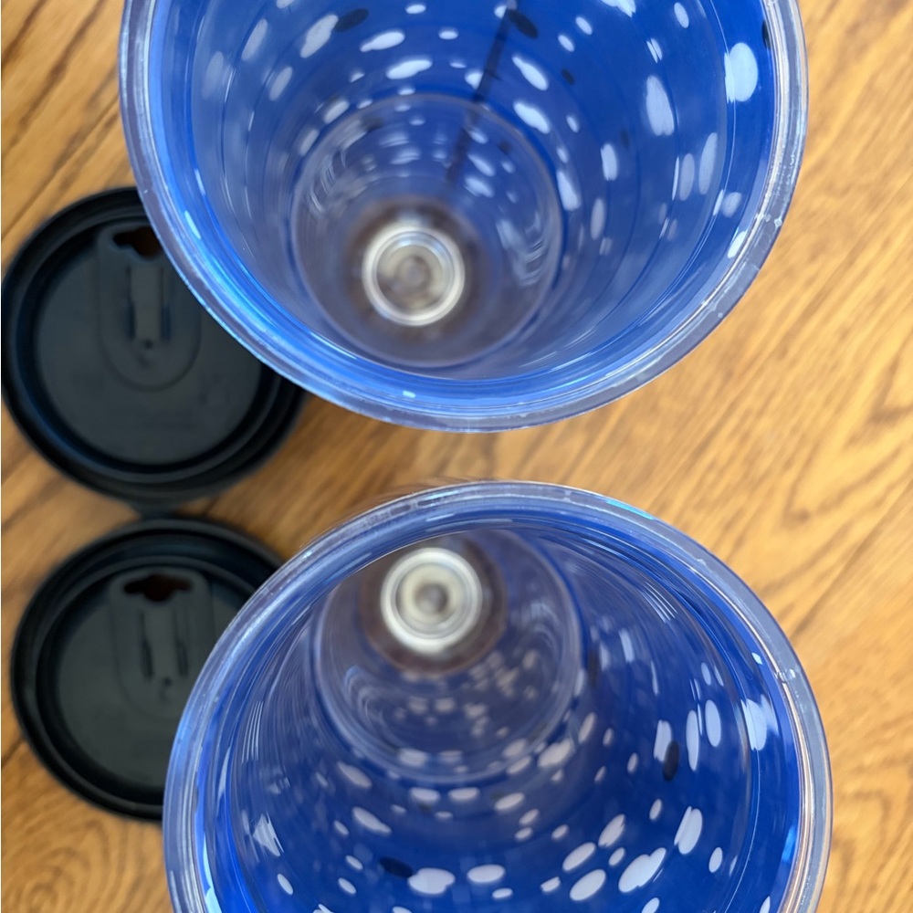 TWO Tervis Black Lid Tumblers with Blue and White Dots - Picture 4 of 5
